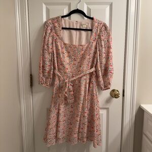 Shoshanna Pink Floral Mid Thigh Half Sleeve Tie Waist dress size 6